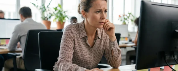 Responsable comptable regardant son écran avec inquiétude