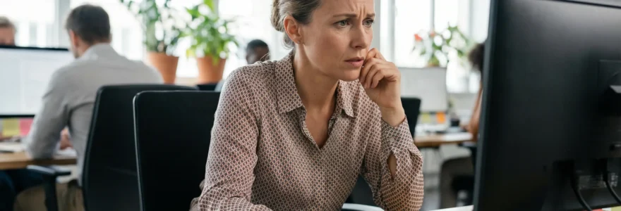 Responsable comptable regardant son écran avec inquiétude