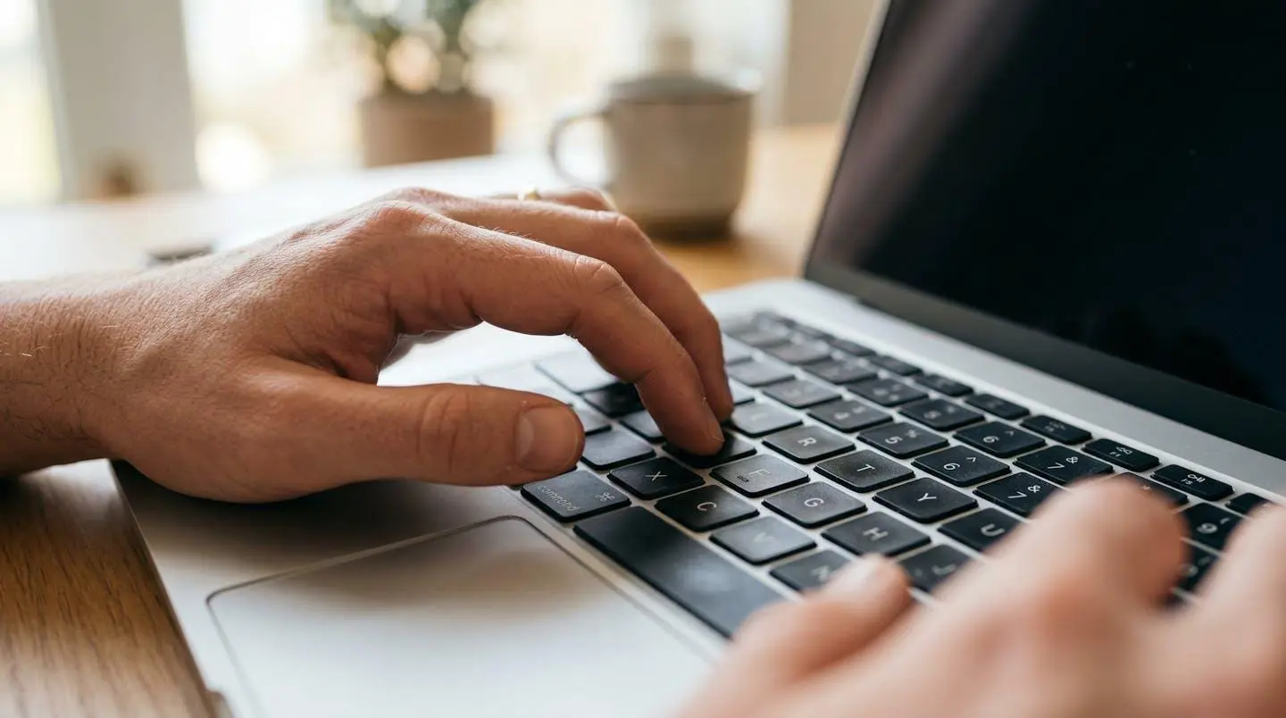 Gros plan sur des mains tapant sur un clavier d'ordinateur portable avec une mise au point nette sur les touches